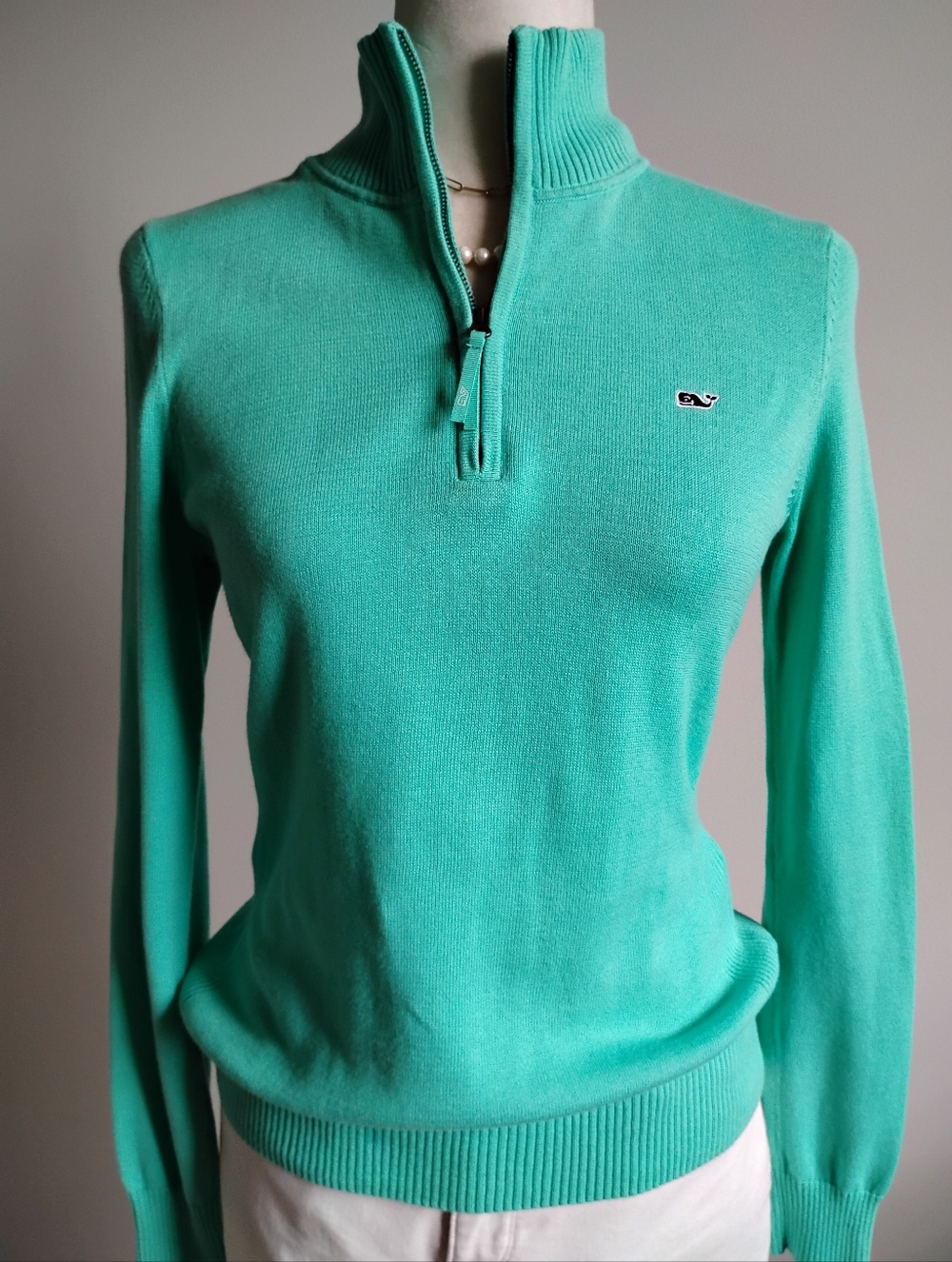 Vineyard Vines Cotton 1/4 Zip Sweater Turquoise Seafood Preppy Coastal Size Sm - Picture 4 of 11